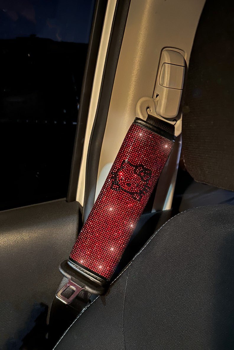 Cat Ultra Bling Seat Belts 2Pack Bling Seat Belt Cover for Women, Soft Velvet & Diamonds Design Glitter Rhinestone Car Seat Belt Strap Cover Shoulder Pad (Red) - Fashion Car Inc