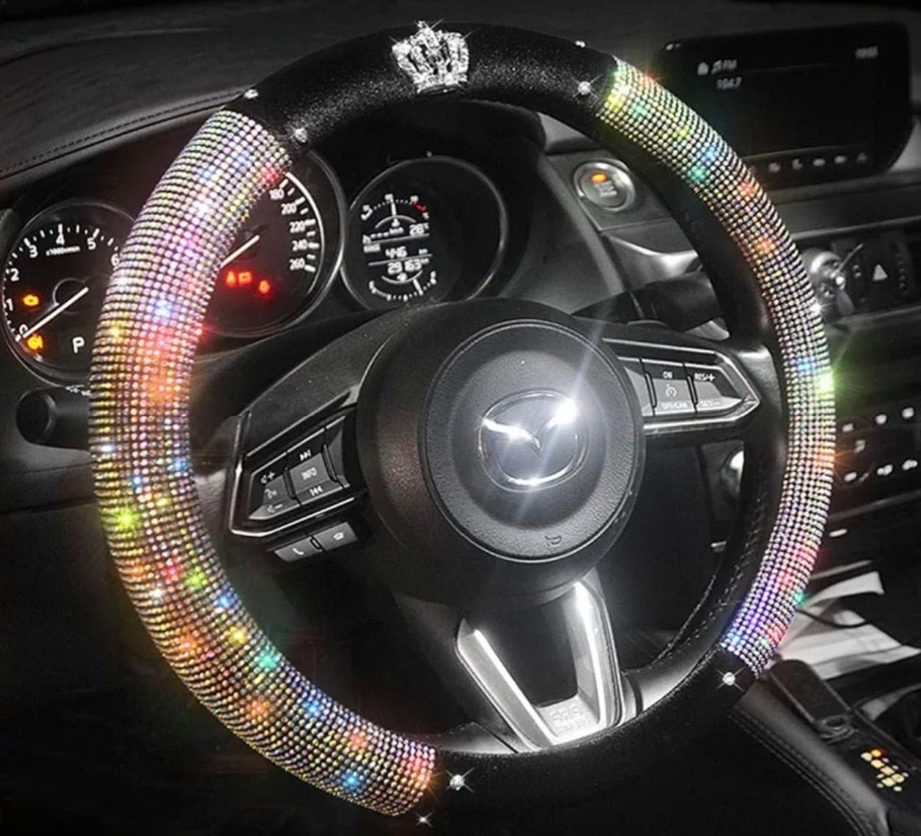 Crystal Plush Crown Car Steering Wheel Universal Diamond Handle Cover (Colorful) - Fashion Car Inc