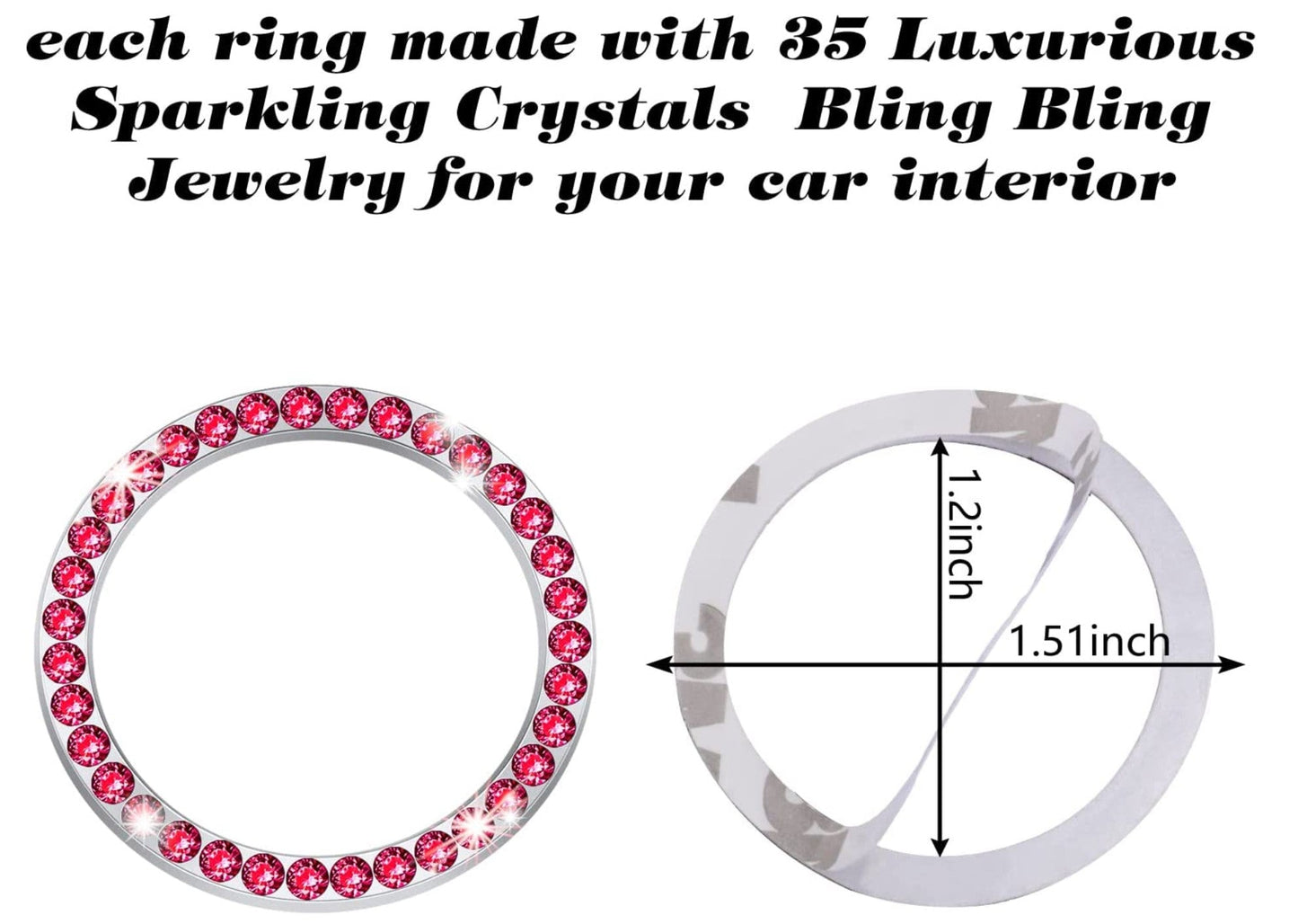 Crystal Rhinestone Ring Emblem Sticker, Car Interior Decoration, , Push to Start Button, Key Ignition Starter & Knob Ring Red - Fashion Car Inc