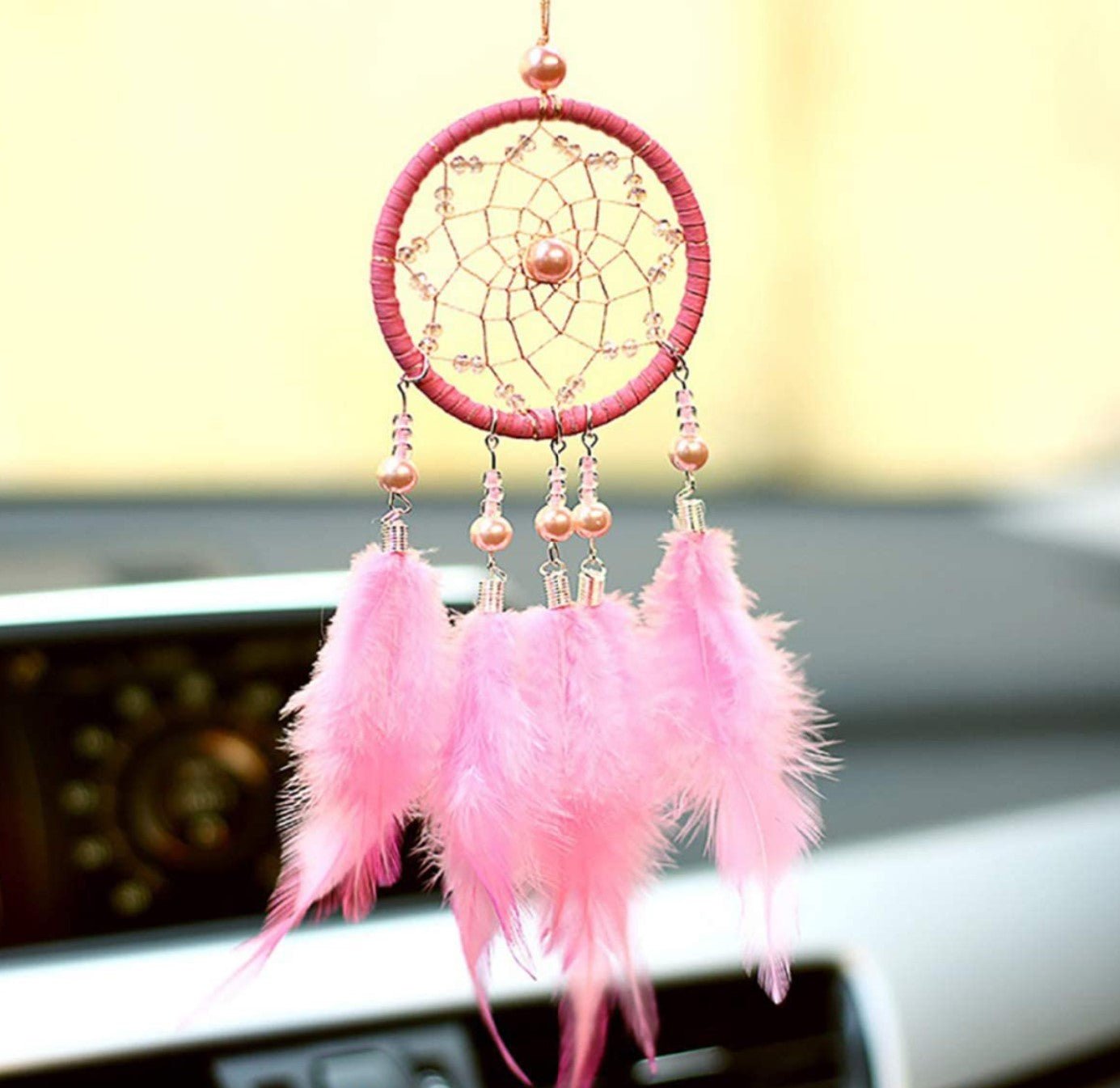 Dream Catchers for Cars Rear View Mirror, Small Feather Dream Catcher Wall Hanging Car Deco Accessories for Women (Pink) - Fashion Car Inc