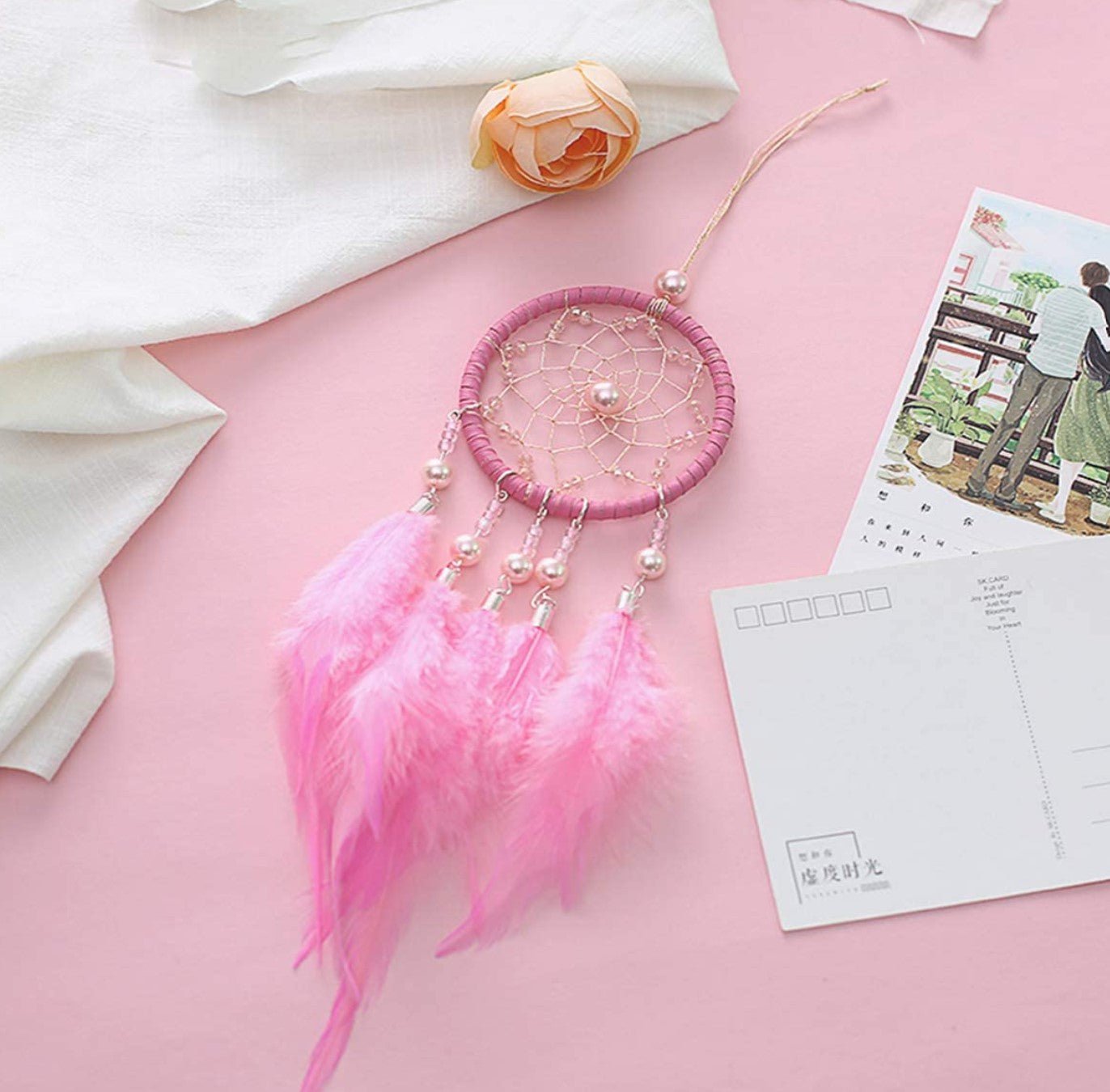 Dream Catchers for Cars Rear View Mirror, Small Feather Dream Catcher Wall Hanging Car Deco Accessories for Women (Pink) - Fashion Car Inc