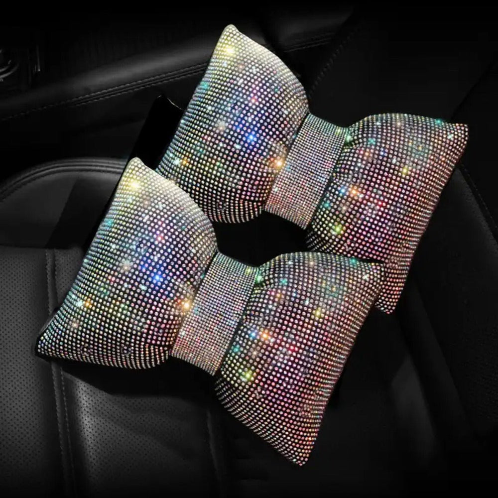 Rhinestone Car Headrest Neck Pillow for Driving with Bling Bling Crystal Bow Pillow Car Accessories for Women - Fashion Car Inc