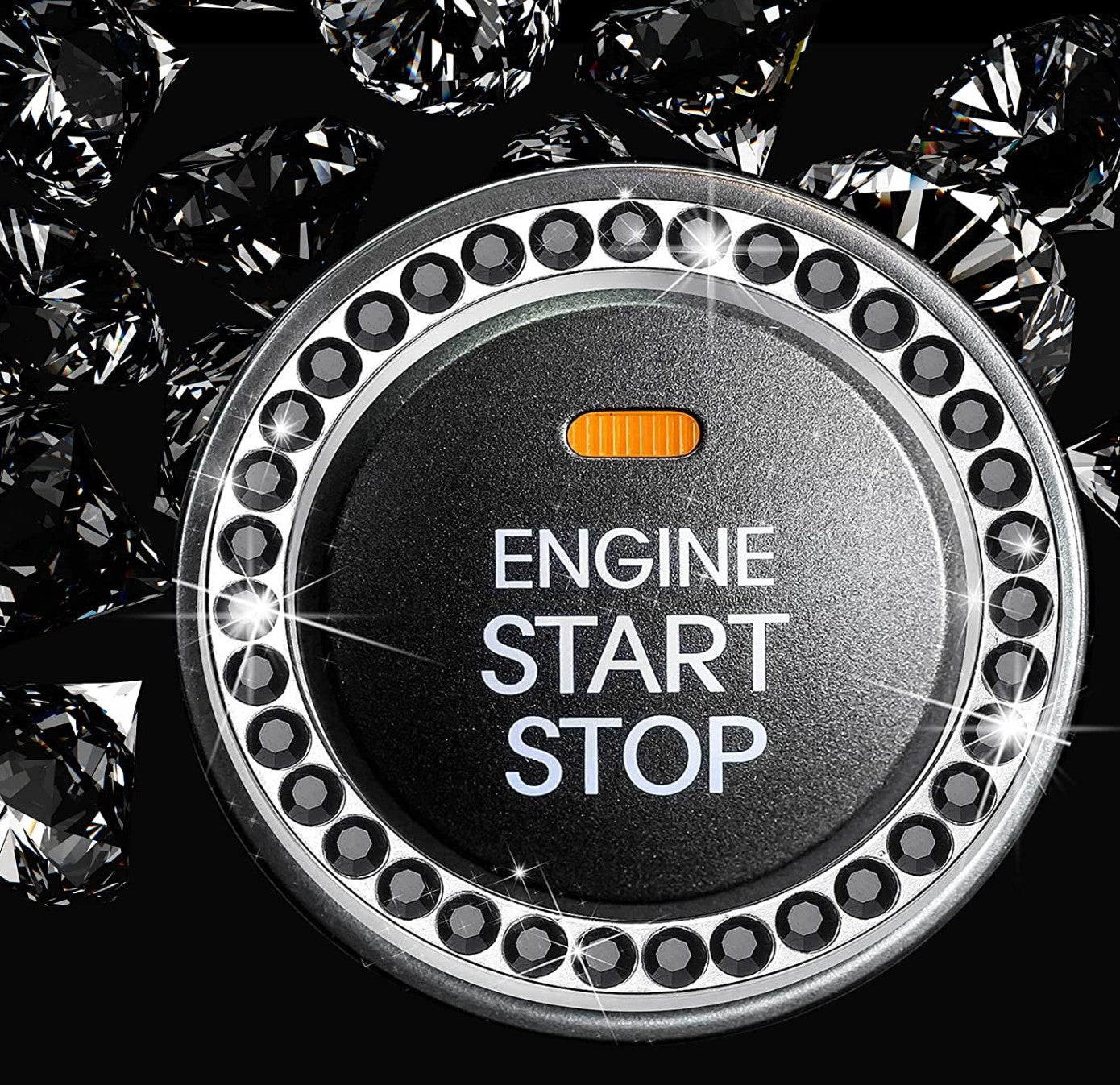 rystal Rhinestone Ring Emblem Sticker, Car Interior Decoration, Bling Car Accessories for Women, Push to Start Button, Key Ignition Starter & Knob Ring，Black - Fashion Car Inc