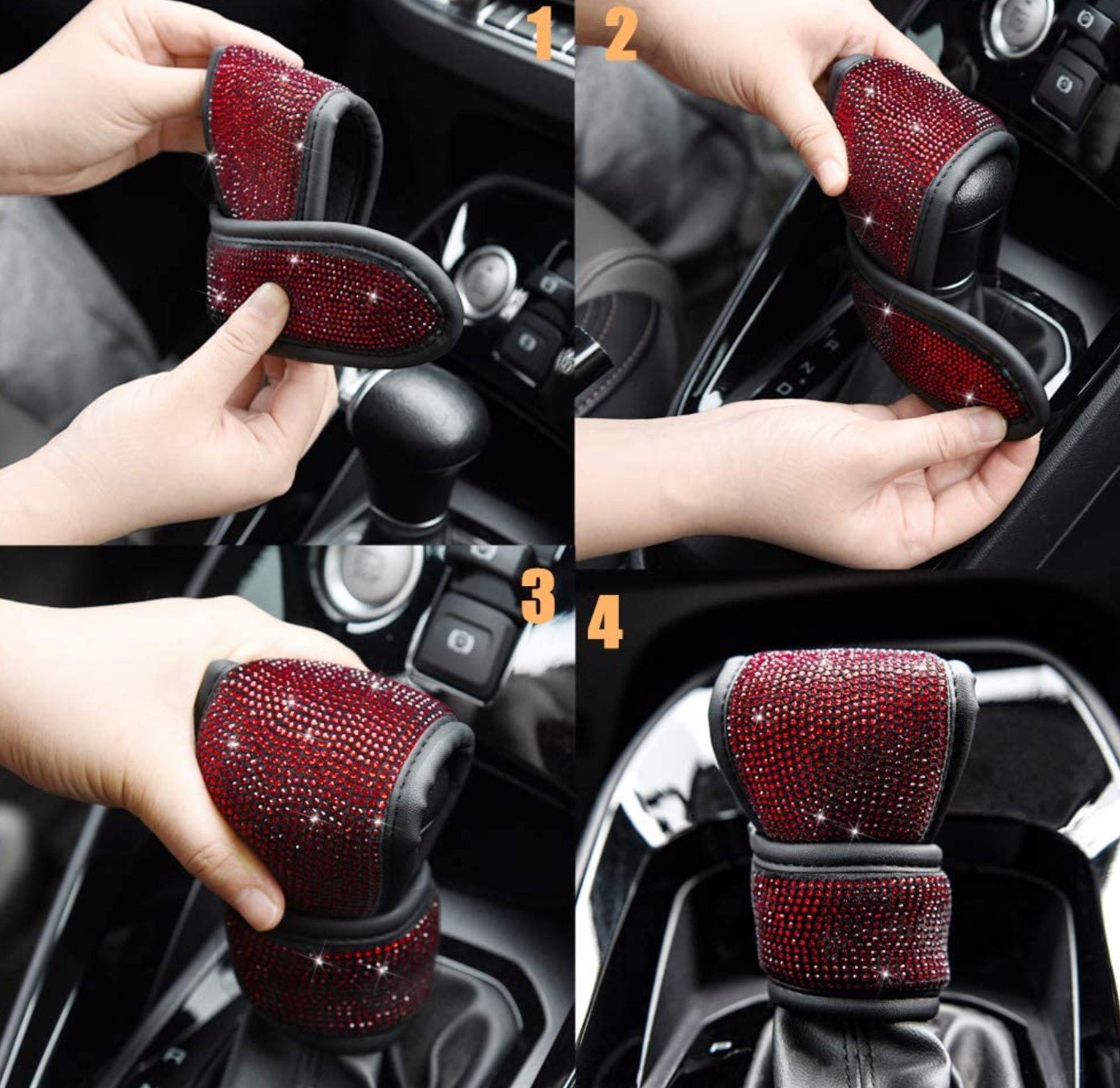 Seat Belt Shoulder Pads with Bling Rhinestones Car Bling Seat Belt Covers for Women, Crystal Handbrake Cover, Bling Ring Set 4 Pack Set Universal - Fashion Car Inc