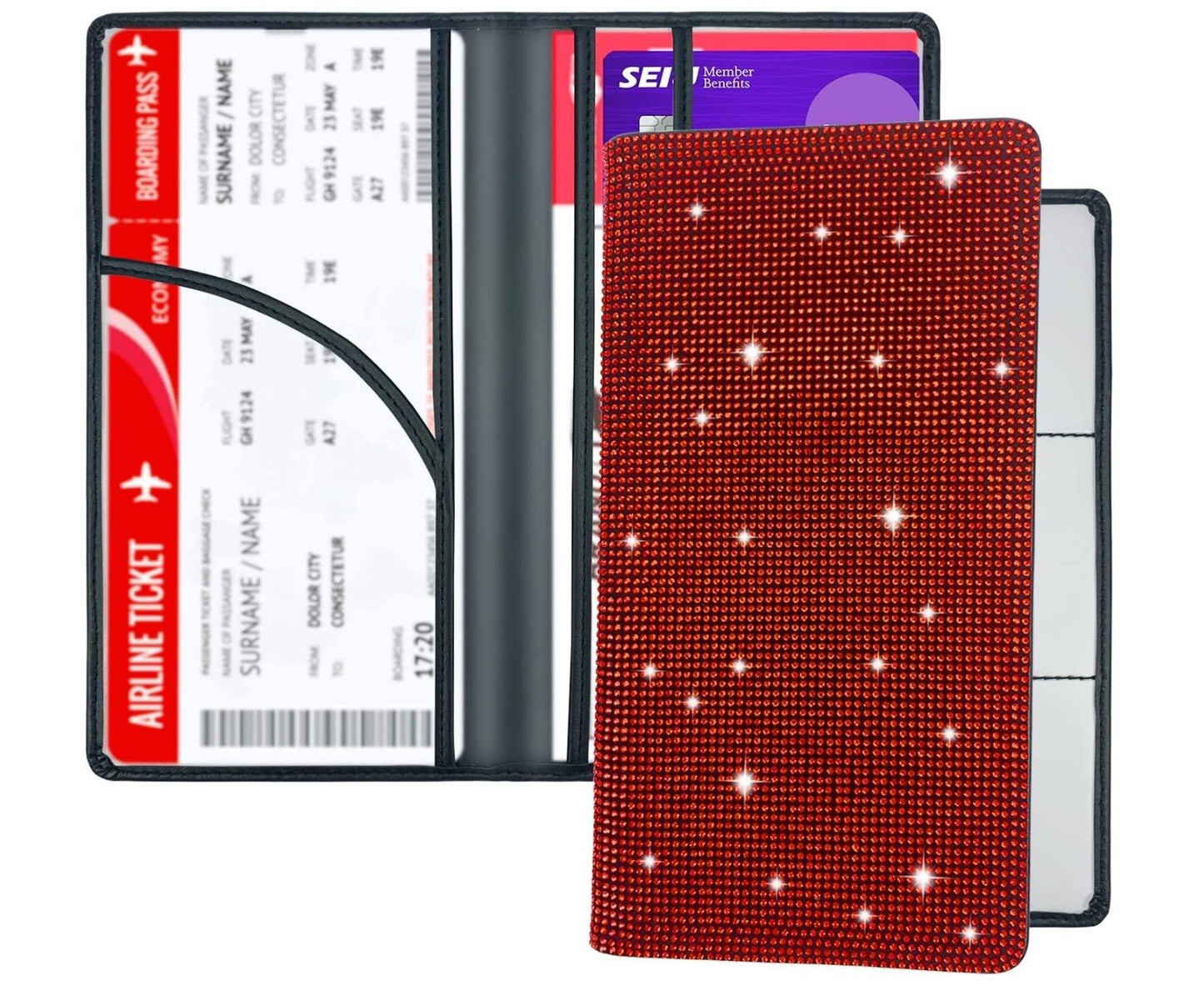 Sparkling Rhinestone Car Registration and Insurance Holder Document Organizer with Magnetic Closure, Bling Leather Vehicle Glove Box Organizer Wallet Case Holder Red - Fashion Car Inc