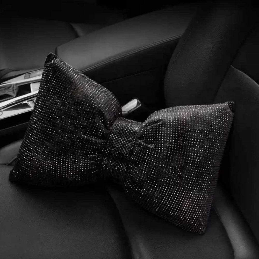 Ultra Bling Car Pillow Bowknot Headrest (Black) - Fashion Car Inc