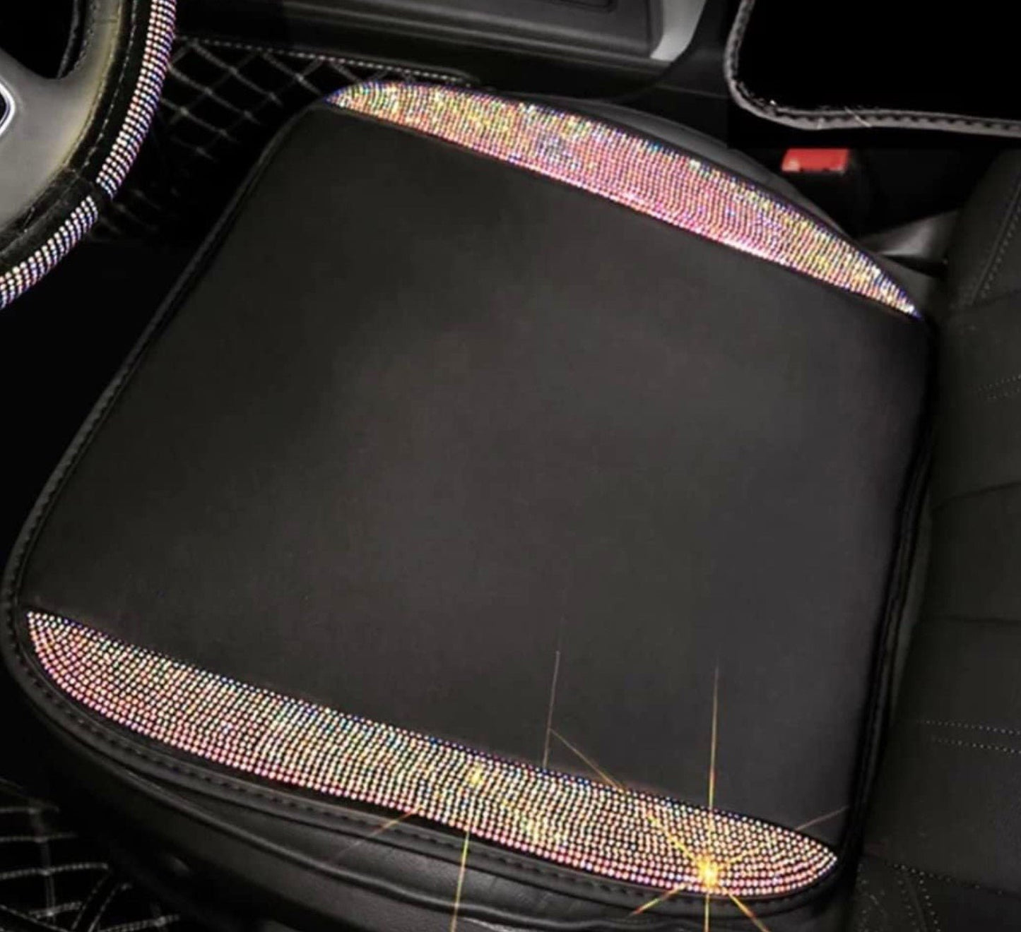Ultra Bling Full Set All car. Seat Cover Front and Back, Steering Wheel Cover, 2 Seat Cover, 2 Pillow, License Plate Diamonds Ultra Rhinestone (Colorful) - Fashion Car Inc