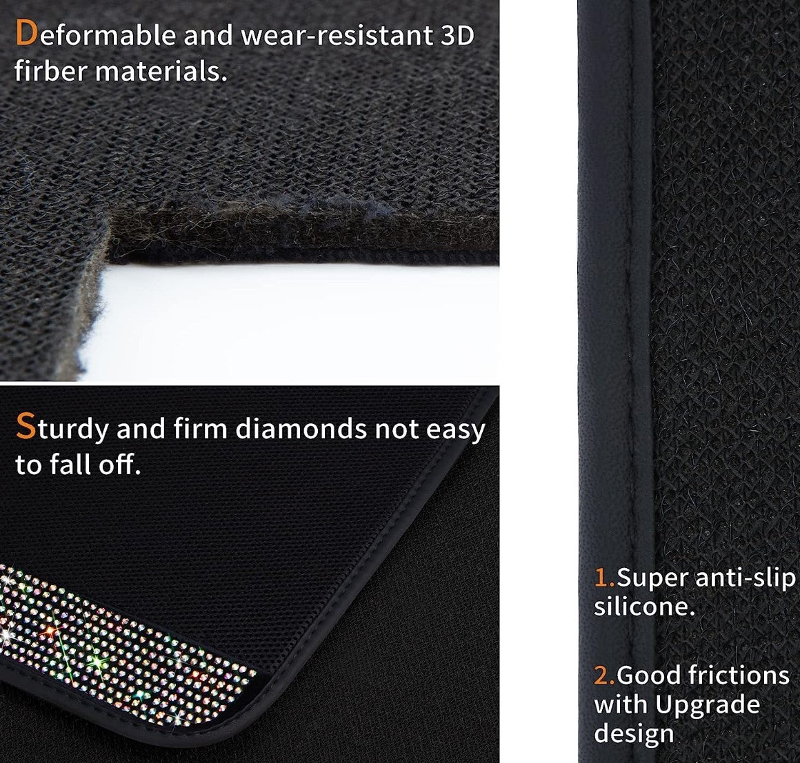 Universal Bling Anti Slip Car Floor Mat with Crystal Rhinestones, Multicolor - Fashion Car Inc