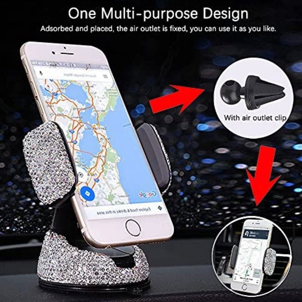 UNIVERSAL CAR PHONE HOLDER, 360° [ADJUSTABLE AND STABLE] UNIVERSAL CAR GLASS MOUNT, WINDSHIELD, CAR AIR VENT MOUNT, CAR ACCESSORIES FOR WOMEN AND GIRLS (SILVER) - Fashion Car Inc