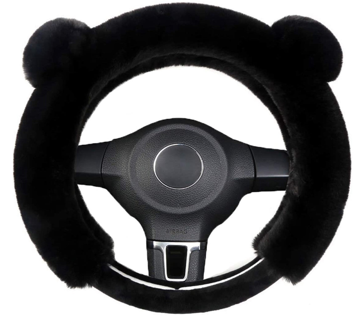 Universal Fluffy Steering Wheel Cover CXTIY Fashion Cute Cartoon Shape Winter Car Warm Covers for Women Girls (15 inch, Black) - Fashion Car Inc