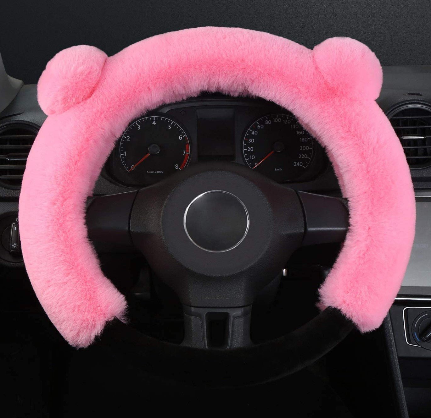 Universal Fluffy Steering Wheel Cover CXTIY Fashion Cute Cartoon Shape Winter Car Warm Covers for Women Girls (15 inch, Pink) - Fashion Car Inc