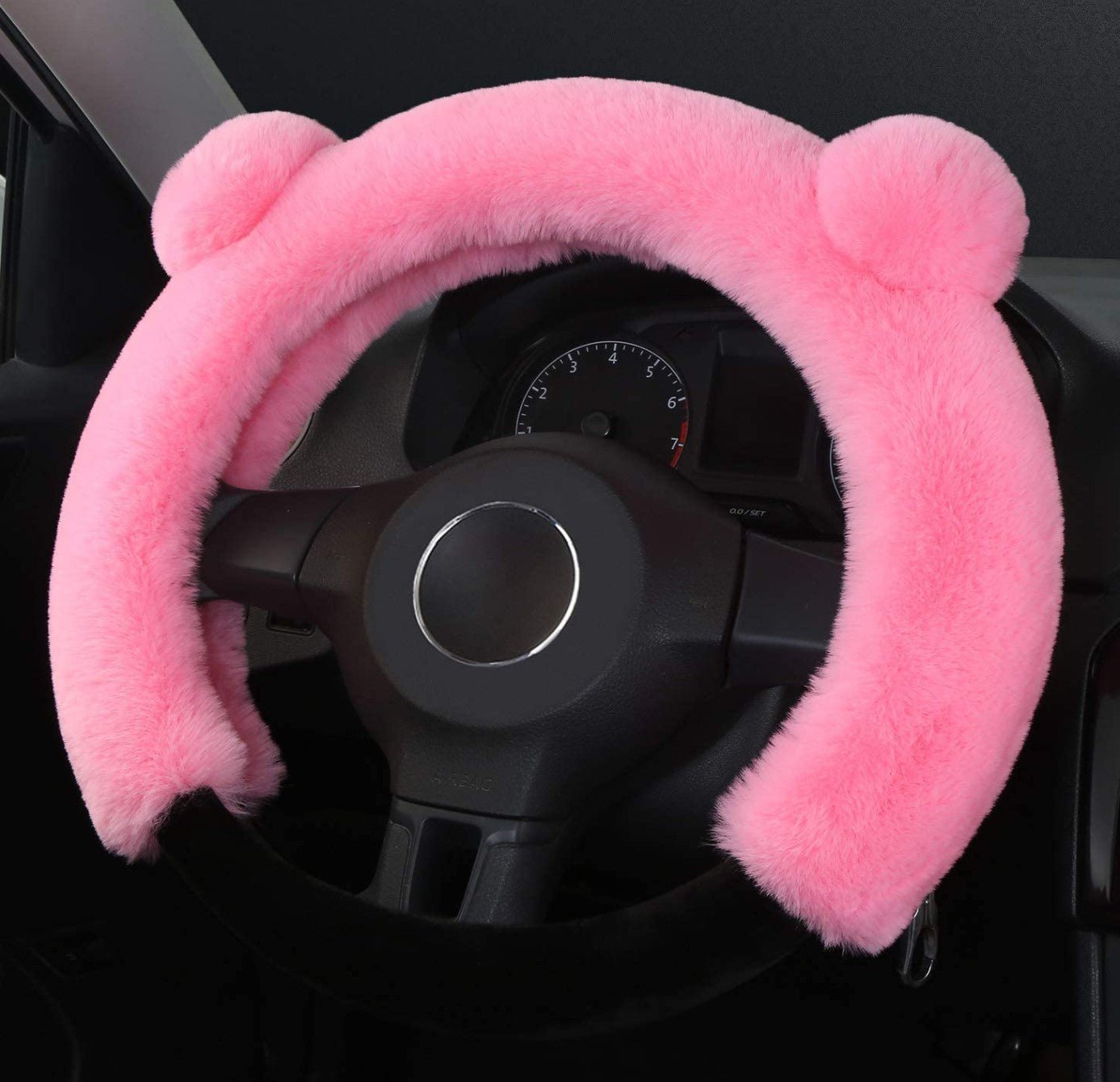 Universal Fluffy Steering Wheel Cover CXTIY Fashion Cute Cartoon Shape Winter Car Warm Covers for Women Girls (15 inch, Pink) - Fashion Car Inc
