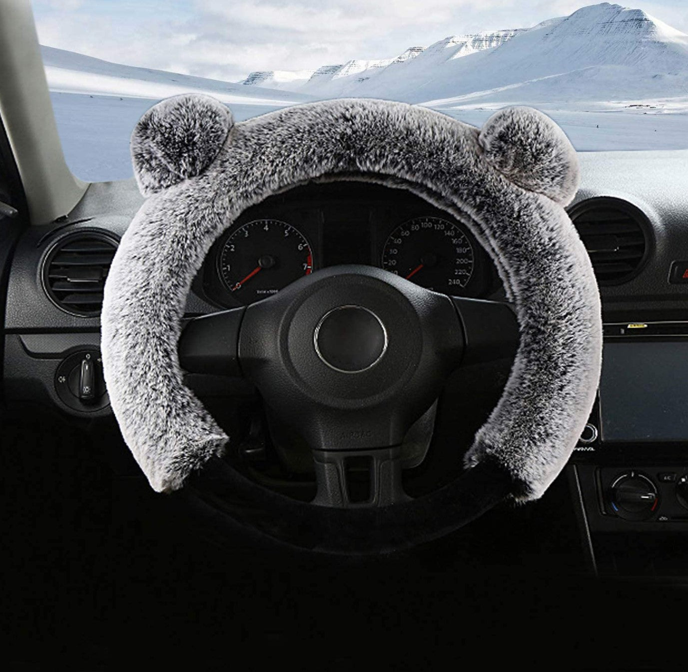 Universal Fluffy Steering Wheel Cover Fashion Cute Cartoon Shape Winter Car Warm Covers for Women Girls 15 Inch (15 inch, Gray) - Fashion Car Inc